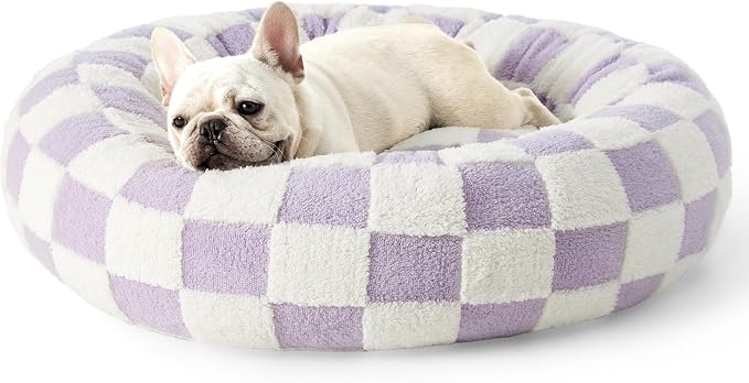LE SURE Shown on TV Donut Medium Dog Bed - Round Cat Beds for Indoor Cats Calming Bed Present for Pets, Cute Modern Home Decor Beds with Jacquard Shaggy Plush & Anti Slip Bottom, 30 Inch, Purple