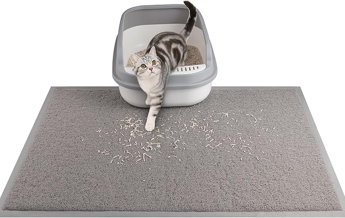 ondware Cat Litter Mat 35.5 x 23.6 in, Waterproof Non-Slip, Gray | Traps scattered litter, soft PVC on paws, washable, easy rinse clean, stable anti-slip base