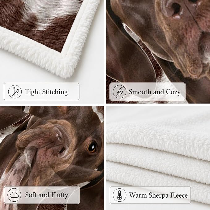 BlessLiving Throw Blanket, Brown Dog Animal Gift, 50x60 Inches | sherpa fleece fabric, German Shorthaired Large Pet Blankets Puppy print, for couch or sofa, pet lovers, easy machine care