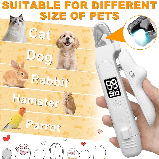 Dog Nail Clippers & Grinder with LED Light | 2-in-1 Quiet Pet Nail Grinder & Trimmer, USB Rechargeable, Splash Guard, for Small to Large Dogs & Cats
