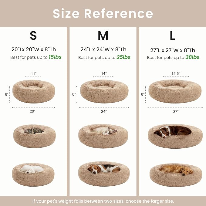 Love's cabin Calming Dog & Cat Bed, Cat Bed for Indoor Cats, Anti-Anxiety Donut Round Bed, Fluffy Warming Pet Bed for Small Medium Dogs and Cats, Beige Taupe 20"/24"
