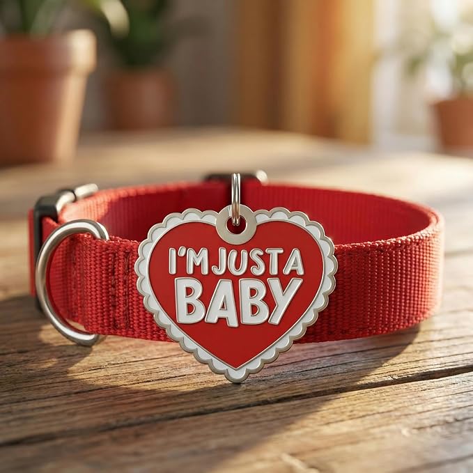 Bad Tags Personalized Dog and Cat ID Tags in 25+ Designs and 2 Sizes - 3 Lines of Custom Engraved Text - Funny Cute Personalized Pet Tags (I'm Just A Baby, Large (1.25 inch))