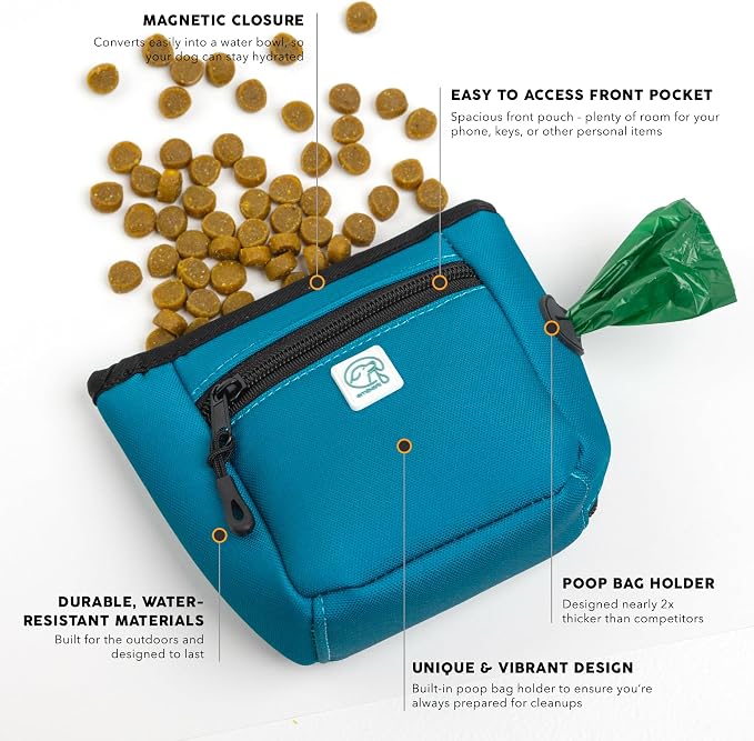 Embark Dog Treat Pouch - Waterproof Training Bag & Portable Water Bowl | Leakproof Treat Bag with Hook, Magnetic Closure, Extra Pocket for Phone & Keys with Poop Bag Outlet For Dogs - Black