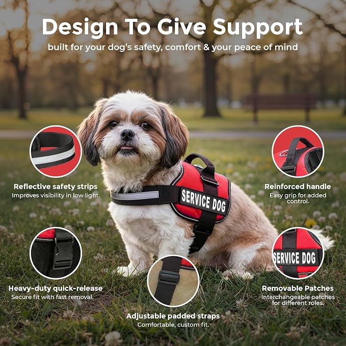 Industrial Puppy Service Dog Vest Harness - Durable & Adjustable Vest for Dog with Reflective Straps, Removable Patches, 50 ADA Cards, Handle & D-Ring, Travel and Daily Use,Bright Red, Small 19.5"-25"