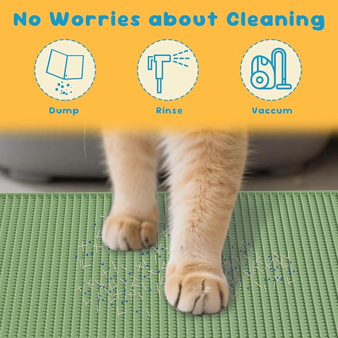 Cat Litter Mat, (33" X 21") Silicone Litter Trapping Mat - Waterproof/Urine Proof, Litter Box Mat - Keep the Floor Clean Green