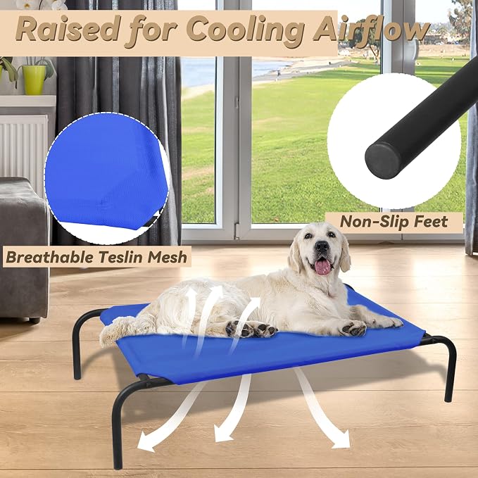 Elevated Dog Bed for Large Dogs, Raised Dog Bed with Breathable Mesh for Indoor & Outdoor Use, Non Slip, Easy to Clean, 50.5 Inches, Blue