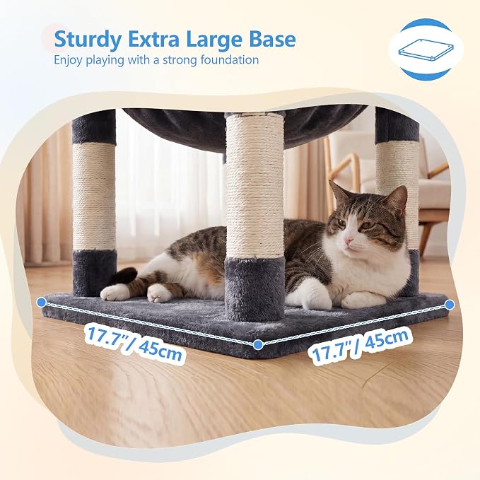 Heybly 53.1" Corner Cat Tree for Large Cats – Interactive Play HCT029G | Sturdy Cat Tower with Cozy Cat Condo, Fan-Shaped Top Perch, Basket, Hammock & Solid Base, Smoky Gray