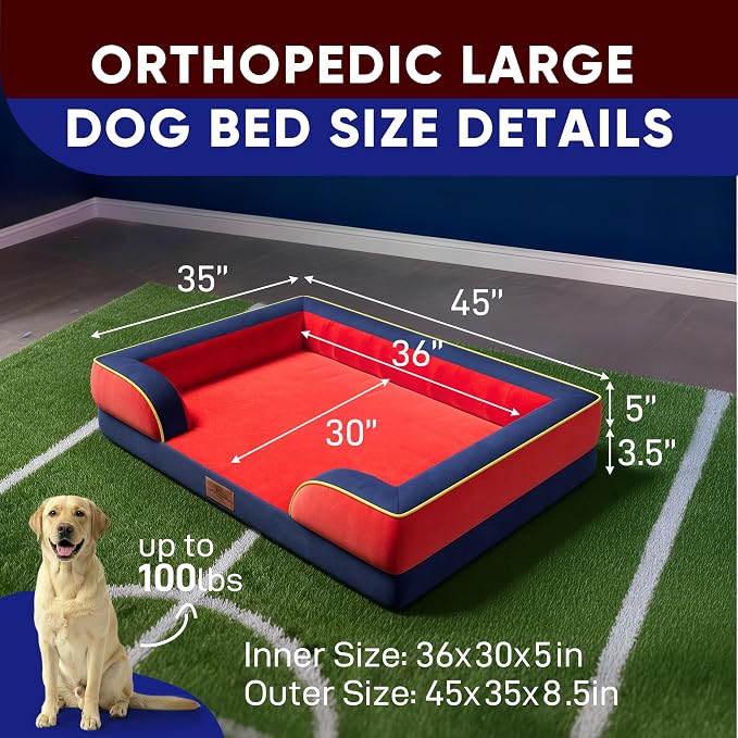 Comfort Expression Orthopedic Dog Bed for Extra Large Dogs with Bolster | Waterproof Dog Couch Bed with Washable Cover & Non-Slip Bottom, Supportive Egg Crate Foam XL Pet Bed, 45x35 Inch