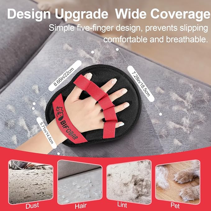 Pet Hair Removal Glove, Electrostatic Grooming Mitt for Dogs & Cats | Electrostatic pet hair remover tool with 5-finger design. Washable reusable for cats, dogs, sofas and furniture.