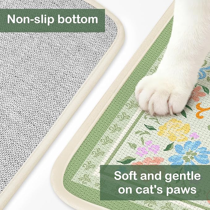 Bienbee Cat Litter Mat, 33" x 22" Litters Box Mat Machine Washable Less Waste Waterproof Litter Mats, Non-Slip Cat Litters Trapping Mats Easy to Clean Bean-Green L