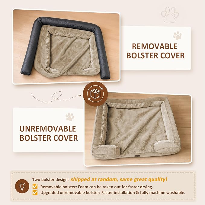 Comfort Expression Orthopedic Dog Bed for Extra Large Dogs with Bolster | Waterproof Dog Couch Bed with Washable Cover & Non-Slip Bottom, Supportive Egg Crate Foam XL Pet Bed, 45x35 Inch