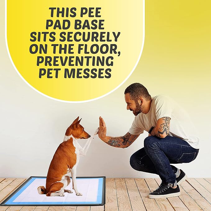 TidyFriend 2 Pk Dog Pee Pad Holder Tray Fits for 30” x 36” Pee Pads with Corner Lock Holes, Raised Edges, Non-Spill, Easy to Clean Silicone Dog Potty Tray Holder, for Indoor Floor Protection (Grey)