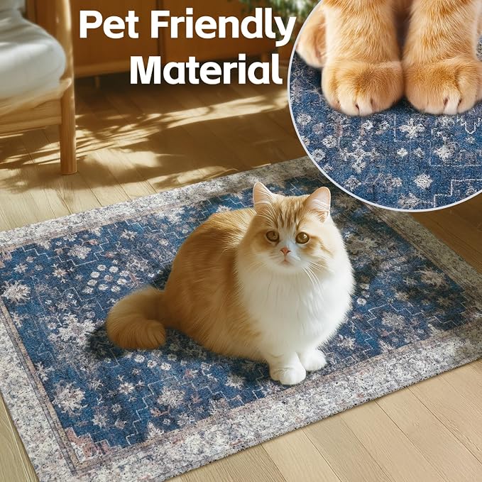 Cat Litter Mat Litter Trapping Mat, 33"x22" Waterproof Urine Proof Litter Box Mat Catcher Mat Non-Slip Washable for Kitty Kitten, Navy