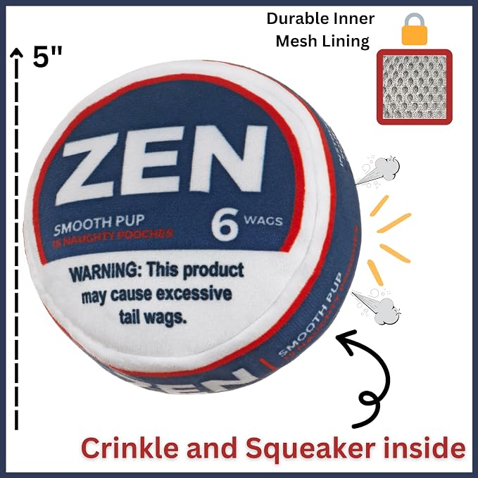 Nestpark Zen Pupper Deckies Parody Dog Toy - Plush Squeaky and Crinkle Funny Dog Toy (Smooth Pup)