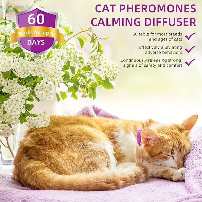 Cat Pheromones Calming Diffuser Kit, 2 Plug-in Diffusers & 2 Refills (48ml) - Up to 60 Days Pheromone Support for Cats - Helps Reduce Scratching, Urine Marking & Anxiety - Fits All Cat Breeds & Ages