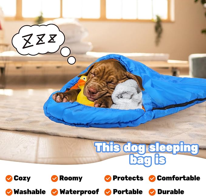 Lifeunion Dog Sleeping Bag with Storage Bag Waterproof Warm Packable Dog Bed for Travel Camping Hiking Backpacking (Blue)