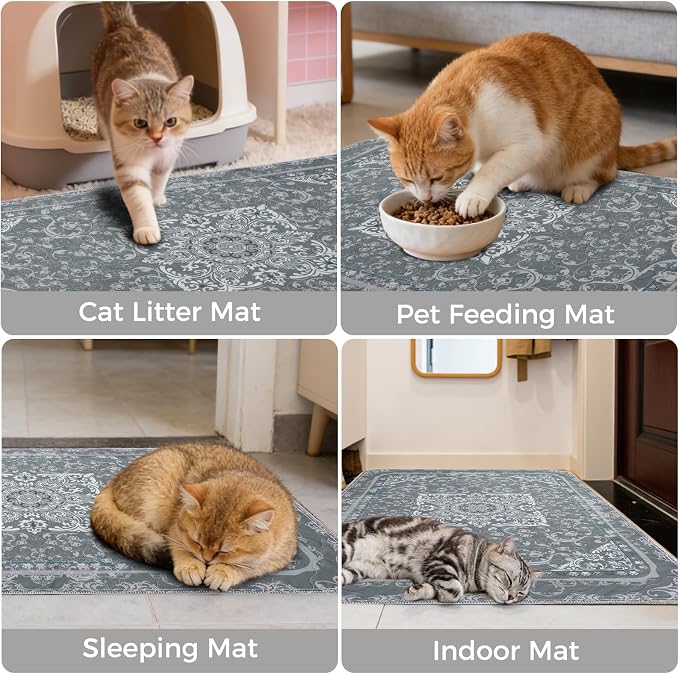 Homimp Cat Litter Mat, Litter Trapping Mat 2 Pack, Contains Mess from Box, Protects Floors,Urine Waterproof,Non-slip,Less Waste Cat Litter Box Mat,Soft on Kitty’s Paws,Washable,Absorbent,Grey 36"X41"