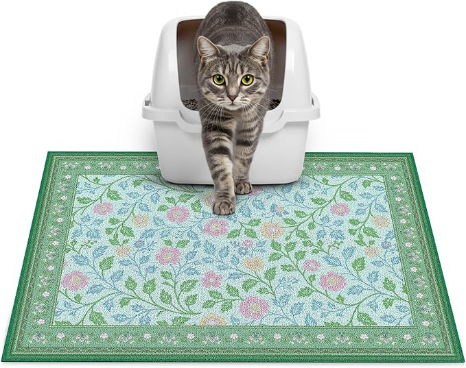 Glittme Cat Litter Mat, 24"x15" Non-Slip Washable Trapping Mat for Cats | Litter Trapping Mat With Thick PVC Coil To Catch Scatter, Soft On Paws And Waterproof Bottom To Protect Floors