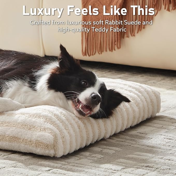 FURTIME Washable Dog Bed Large Sized Dogs, Deluxe Medium Dog Crate Beds | Comfy Fluffy Kennel Pad Anti-Slip Pet Sleeping Mat, Machine Washable Dogs Pillow, 35"x23"x3.5", White