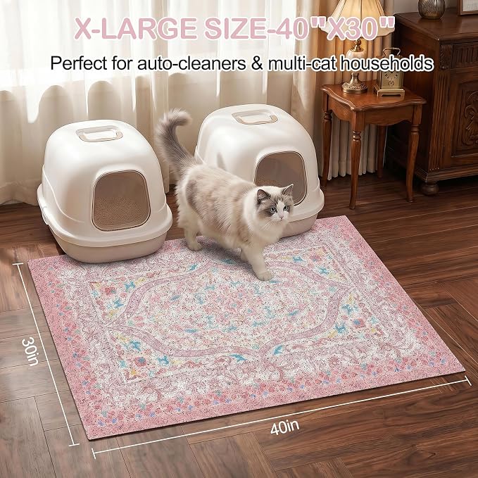 Glittme Cat Litter Mat, 40"x30" Non-Slip Washable Trapping Mat for Cats | Litter Trapping Mat With Thick PVC Coil To Catch Scatter, Soft On Paws And Waterproof Bottom To Protect Floors