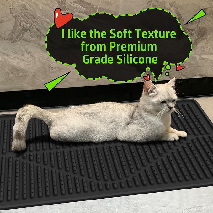 Mofason Rubber Cat Litter Box Mat, Black Silicone Litter Catcher Mat | Waterproof 24"x15" kitty litter box mat; litter trapping catcher mat; easy clean trapping mat, kitty litter mats for floor