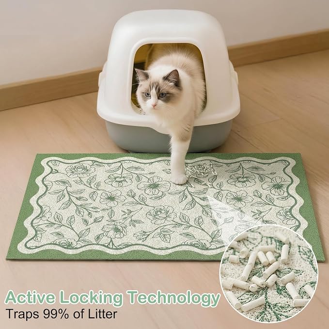Glittme Cat Litter Mat, 33"x22" Non-Slip Washable Trapping Mat for Cats | Litter Trapping Mat With Thick PVC Coil To Catch Scatter, Soft On Paws And Waterproof Bottom To Protect Floors