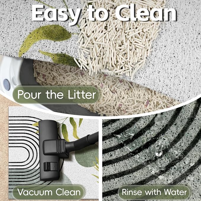Cat Litter Mat Litter Trapping Mat, 24"x15" Waterproof Urine Proof Litter Box Mat Catcher Mat Non-Slip Washable for Kitty Kitten, Green