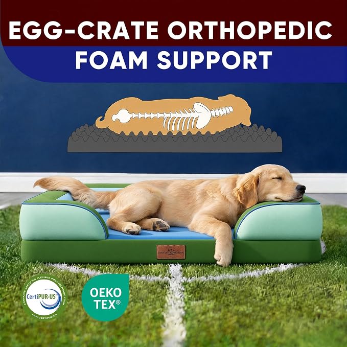 Comfort Expression Orthopedic Dog Bed for Extra Large Dogs with Bolster | Waterproof Dog Couch Bed with Washable Cover & Non-Slip Bottom, Supportive Egg Crate Foam XL Pet Bed, 45x35 Inch