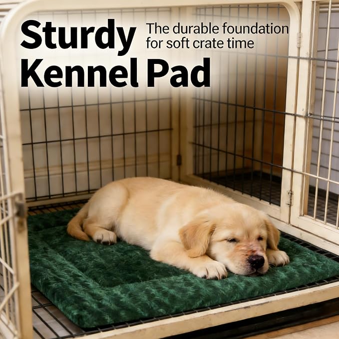 Dog Crate Bed Pad – Reversible Fleece Mat for Small, Medium, Large Dogs – Soft & Washable Anti-Slip Dog Bed Mat for Cages and Kennels – Comfortable, Durable Sleeping Pad for Dogs, Green, S