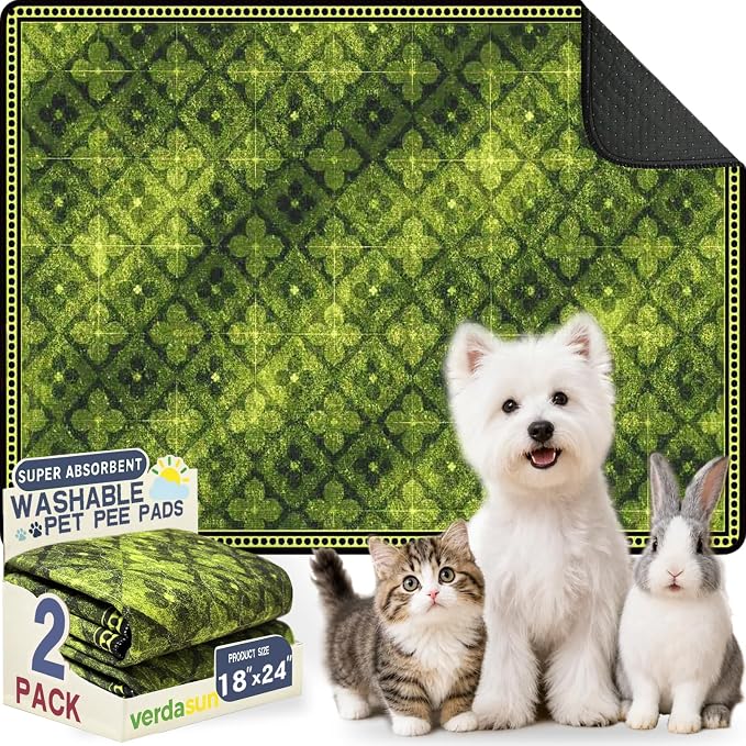 Washable Pee Pads for Dogs, Reusable Puppy Potty Training Pads, Ultra-Absorbent Thick Waterproof Leak-Proof Non-Slip Pads & Mat for Crate, Playpen, Floor, Whelping & Housebreaking , 2 Pack 18"x24"