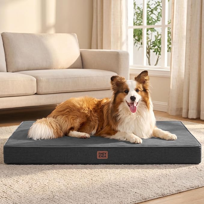 EHEYCIGA Washable Dog Bed Large Size Dog Waterproof, 36x27Inch, Dark Grey | High Density Egg Crate Foam, Orthopedic Memory Foam, Removable Easy Clean Cover, Non-Slip Bottom, Fits Floor, Camping and Car