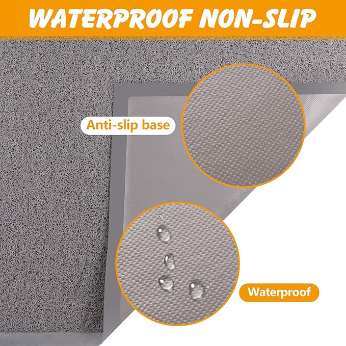 ondware Cat Litter Mat 20 x 15 in, Waterproof Non-Slip, Gray | Soft PVC, traps scattered litter, paw-friendly surface, easy rinse-clean, reusable around litter box