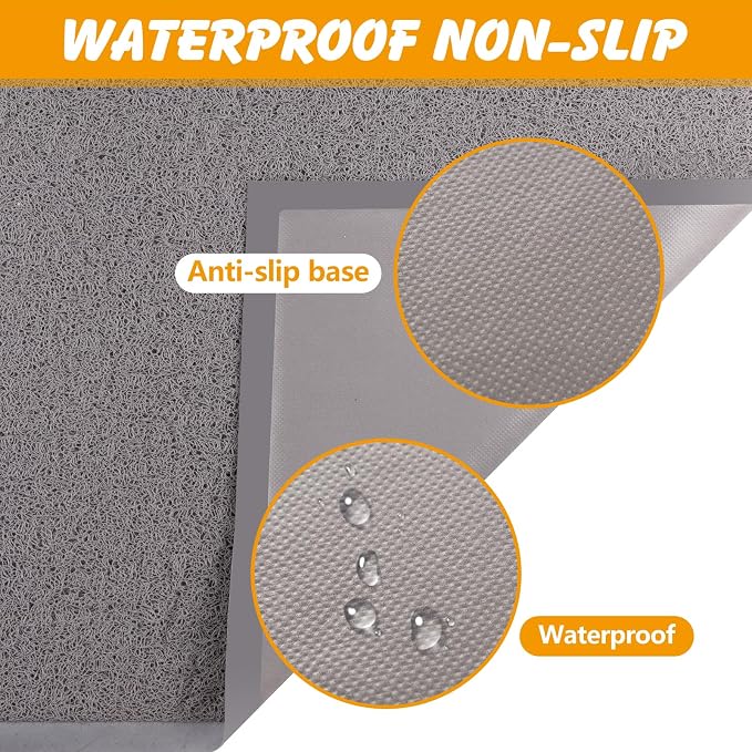 ondware Cat Litter Mat 47 x 31.5 in, Waterproof Non-Slip, Gray | Soft PVC, high-density litter trapping, paw-friendly, easy to rinse clean, helps reduce scatter around litter box