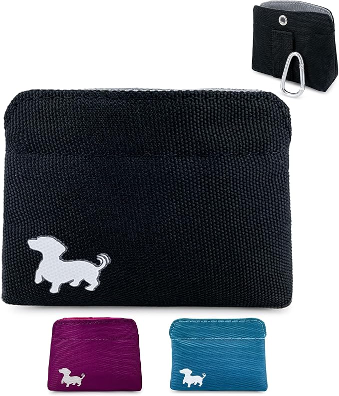 Extra Small Dog Treat Pouch – Slim Magnetic Pocket Dog Treat Bag for Walking & Training – Discreet Clip On Treat Pouch for Leash, Waistband or Pocket – Mess Free Storage (Black/Gray)