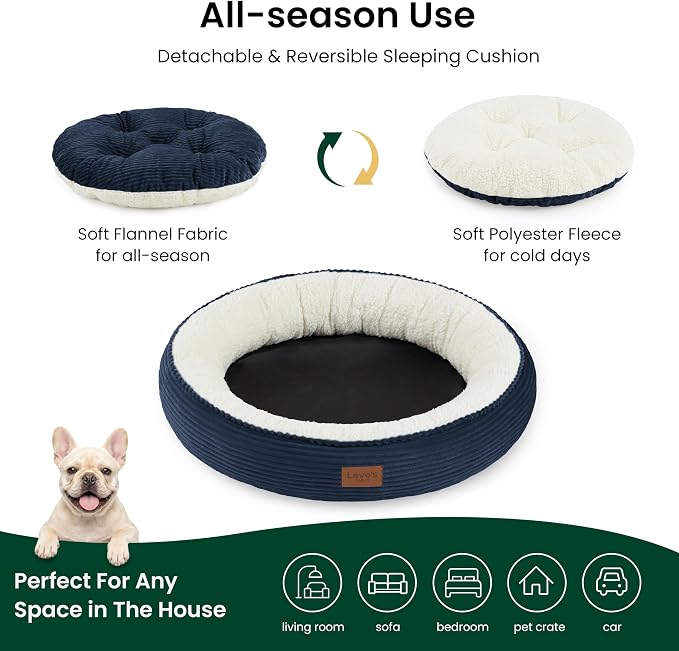 Love's cabin Round Donut Cat and Dog Cushion Bed, 30in Pet Bed for Medium or Large Dogs, Anti-Slip & Water-Resistant Bottom, Soft Durable Fabric Pet Beds, Washable Calming Cat Bed, Navy Blue