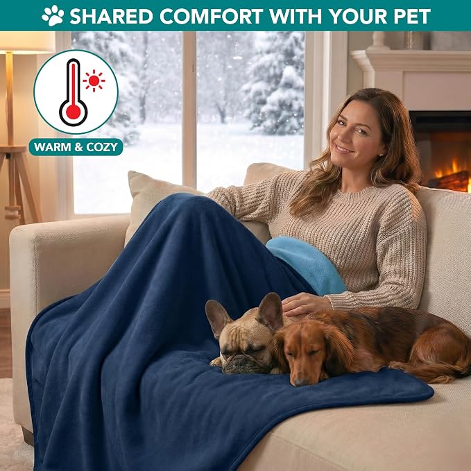 PetAmi Waterproof Dog Blanket for Small Medium Dogs Cats, Pee Proof Reversible Cat Blanket for Kitten Puppy, Soft Fleece Washable Pet Throw for Couch Car Crate Liner, 29x40 Navy Blue