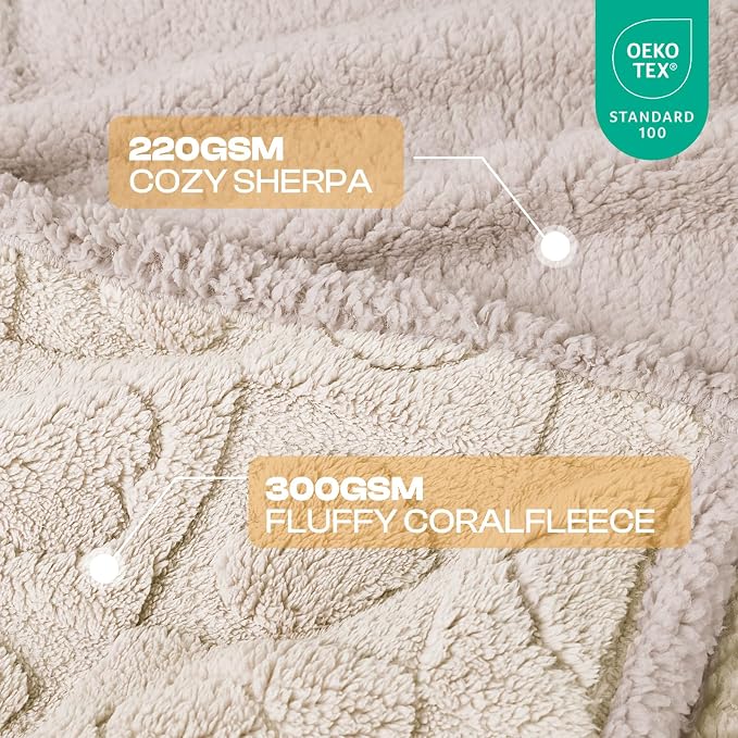 Luciphia Waterproof Dog Blanket for Small Medium Dogs Washable Couch Protector Soft Fluffy 3D Heart Jacquard Puppy Cat Blanket with Sherpa Fleece Cozy Calming Throw Blankets, Beige 57x40 inch