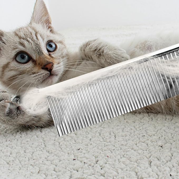 2PCS 6.4"&7.5" Stainless Steel Pet Deshedding Brush & Grooming Comb | Rustproof Stainless Steel, Remove Loose Fur & Tangles, Gentle on Skin, For Dogs Cats All Hair Types, Easy Clean Grooming Tool