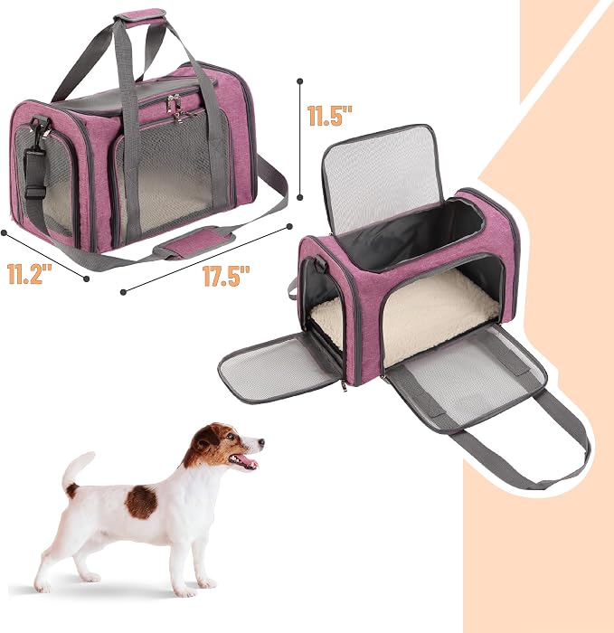 Mr. Pen- Pet Carrier, 17.5" x 11.2" x 11.5", Medium Size, Pink | Portable Travel Carrier for Small Pets, Cats & Small Dogs, Breathable Mesh, Safety Inner Leash