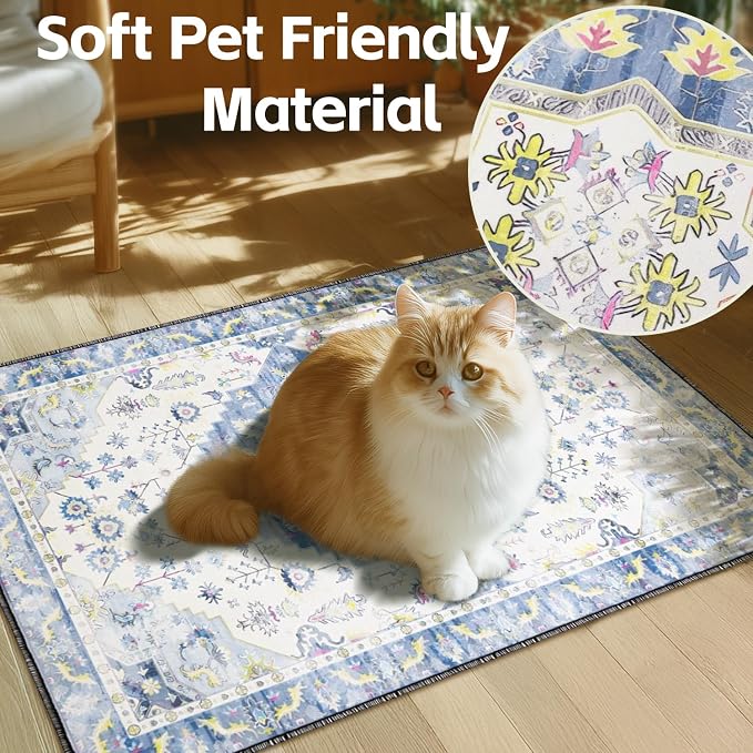 Cat Litter Mat Litter Trapping Mat, 35"x23" Waterproof Urine Proof Litter Box Mat Catcher Mat Non-Slip Washable for Kitty Kitten, Blue