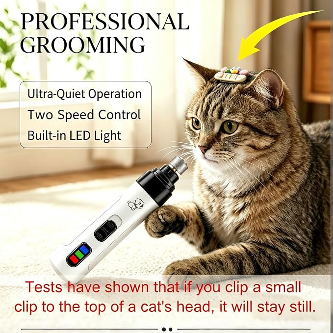Upgraded Dog Nail Grinder Quiet, Professional Cat & Dog Nail Trimmers, 2-Speed Silent Pet Nail Grinder and Painless Paws Grooming, Suitable for Small Medium Pets (2 Replacement Head)