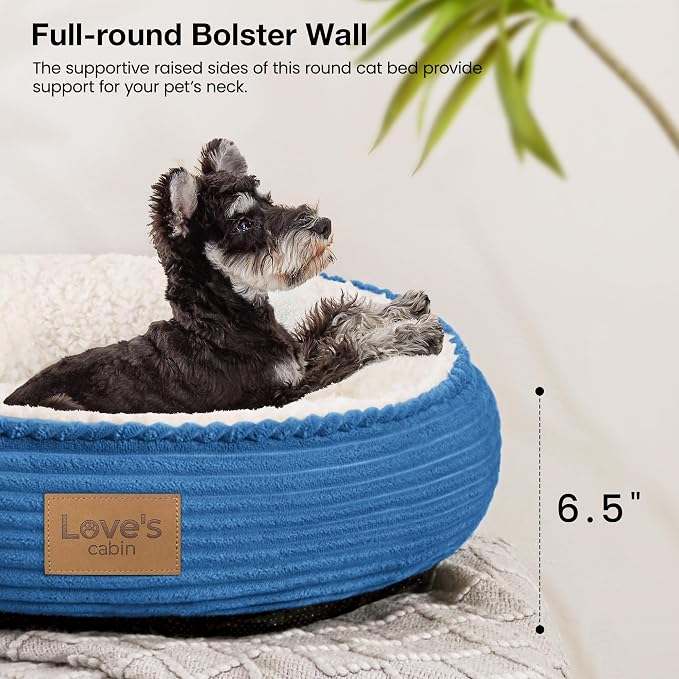 Love's cabin Round Donut Cat and Dog Cushion Bed, 24in Pet Bed for Small or Medium Dogs, Anti-Slip & Water-Resistant Bottom, Soft Durable Fabric Pet Beds, Washable Calming Cat Bed Royal Blue