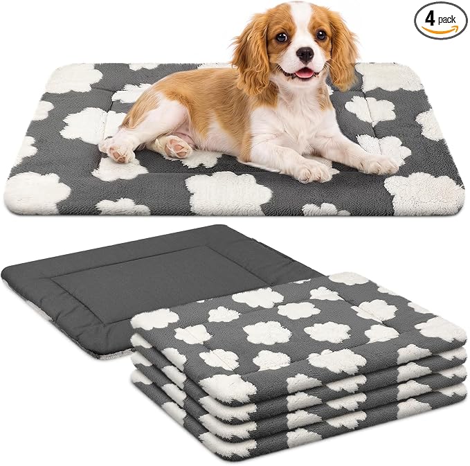 4 Pcs Dog Crate Pads Soft Warm,18 x 24 x 1.6 Inch,Clouds,Gray | Ultra Soft Warm Washable Anti-slip Kennel Bed Mat for Pets,Reversible Replaceable,for Small Medium Large Dogs and Cats