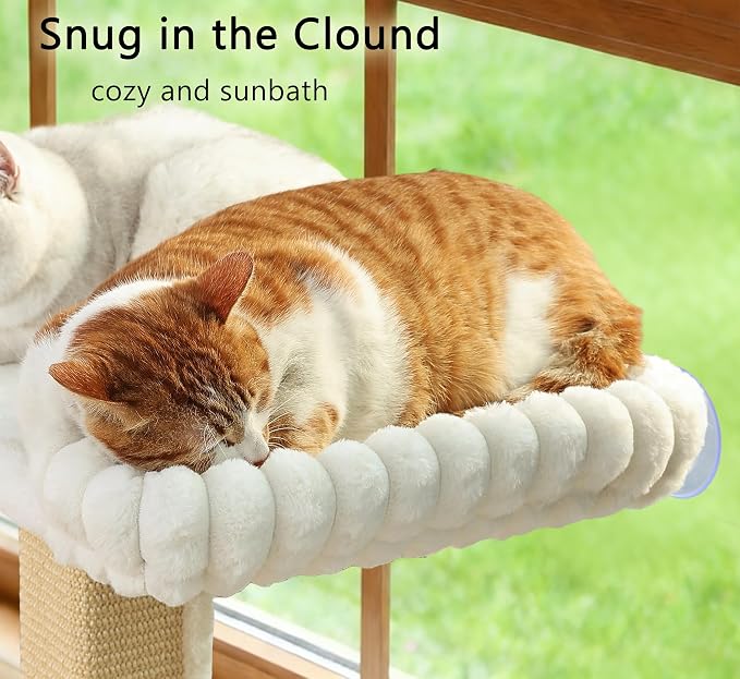 Cat Scratching Post with Large Window Perch, 47-Inch Tall Sisal Cat Tree | Glass Suction-Cup Mounting; For Large Cat & Maine Coons; Thick Square Sisal Post; Ultra-Soft Bolstered Bed; Hold Up to 45 lbs