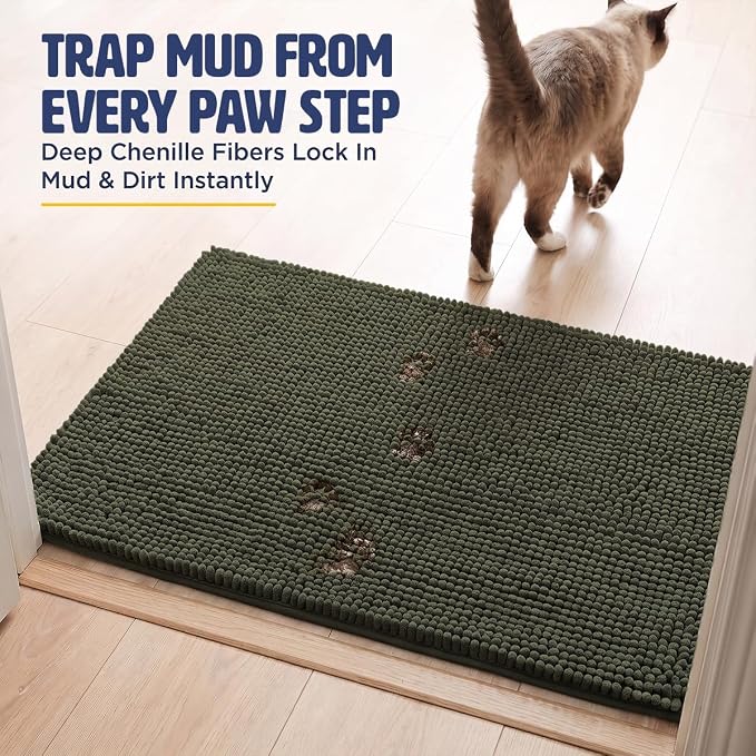 Muddy Mat® | Cat Litter Mat 19"x30", Litter Trapping Mat, Super Absorbent Scatter Control, Soft on Paws, Slip Resistant Washable Kitty Litter Mat, Traps Litter, Protects Floors, Army Green
