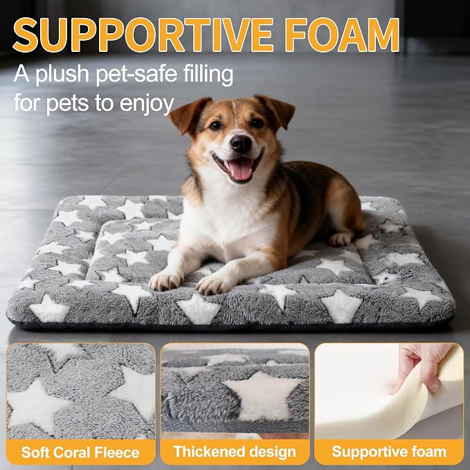 Dog Bed Mat, Reversible Crate Pads for Small/Medium/Large Dogs & Cats Sleeping, Portable & Soft, Dog Beds Crate Pad (Grey, M(30"*20"*1.5"))