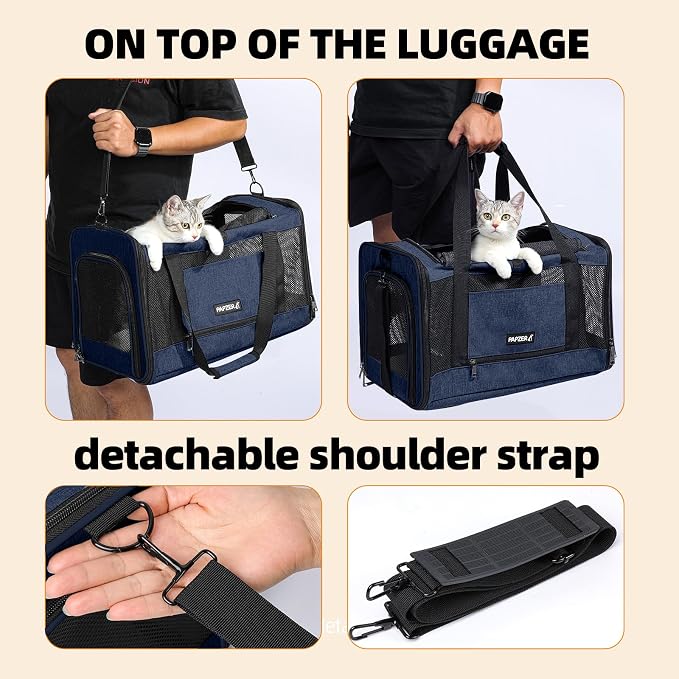 Cat Carrier Soft-Sided Travel Bag for Medium to Large Cats Over 15lbs, Small Dog Carrier Crate Top Entry Breathable Mesh Puppy 12 Pounds, Pet Rabbit Carrying Cage Kennel Collapsible Navy