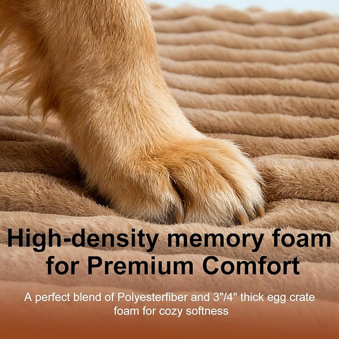 Dog Crate Bed Khaki 41.7"x26.8" | Flat Dog Crate Bed Waterproof for Large Meduim Dogs Pet Beds with Plush Removable Washable Cover Anti Slip Bottom for Indoor