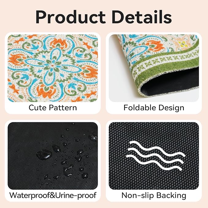 Cat Litter Mat,40"x30" High Density PVC Litter Trapping Mat, Non-Slip, Waterproof & Urine-Proof Litters Catcher Mats, Keep Floor Clean, Soft on Kitten Paws, Cat Essentials Bean Green