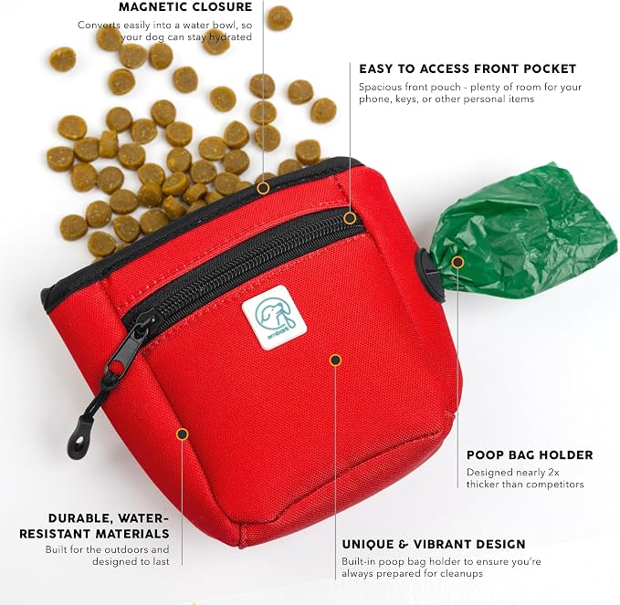 Embark Dog Treat Pouch - Waterproof Training Bag & Portable Water Bowl | Leakproof Treat Bag with Hook, Magnetic Closure, Extra Pocket for Phone & Keys with Poop Bag Outlet For Dogs - Black